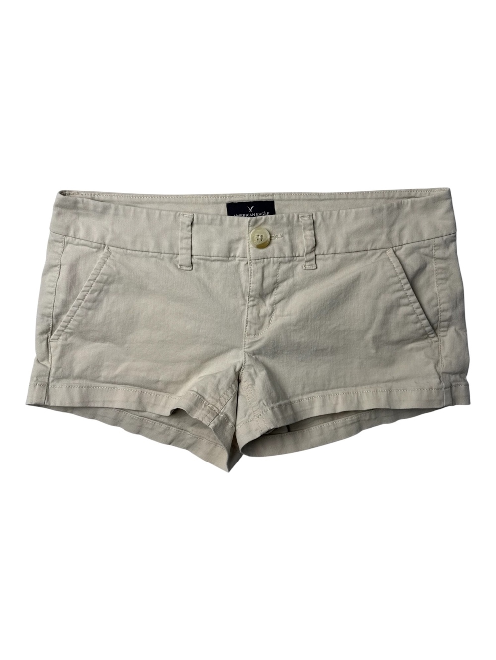 American Eagle Outfitters Low-Rise Khaki Shorts w/ Embroidered Eagle Logo